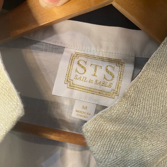 Sail To Sable, Black and White Striped Sleeveless Dress with Gold Collar - Picture 2 of 4